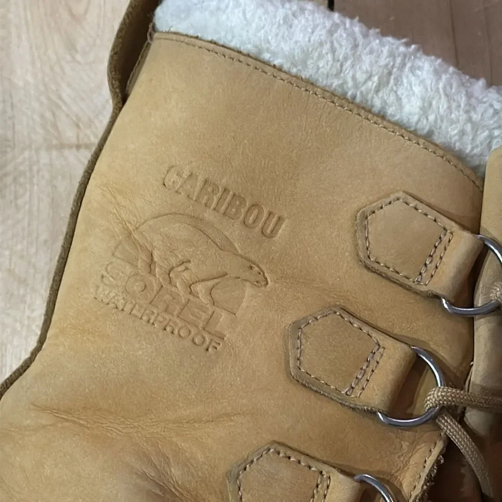 Sorel Caribou Buff Tan Black Waterproof Lace Up Boots B94‎